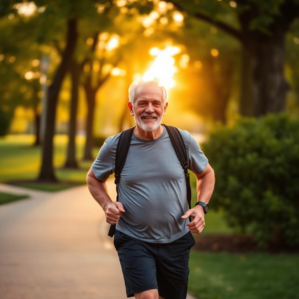 Active man walking outdoors at golden hour